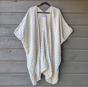 Tonle Open Front Linen Blend Kimono Wrap One Size Beige Cream Stripes